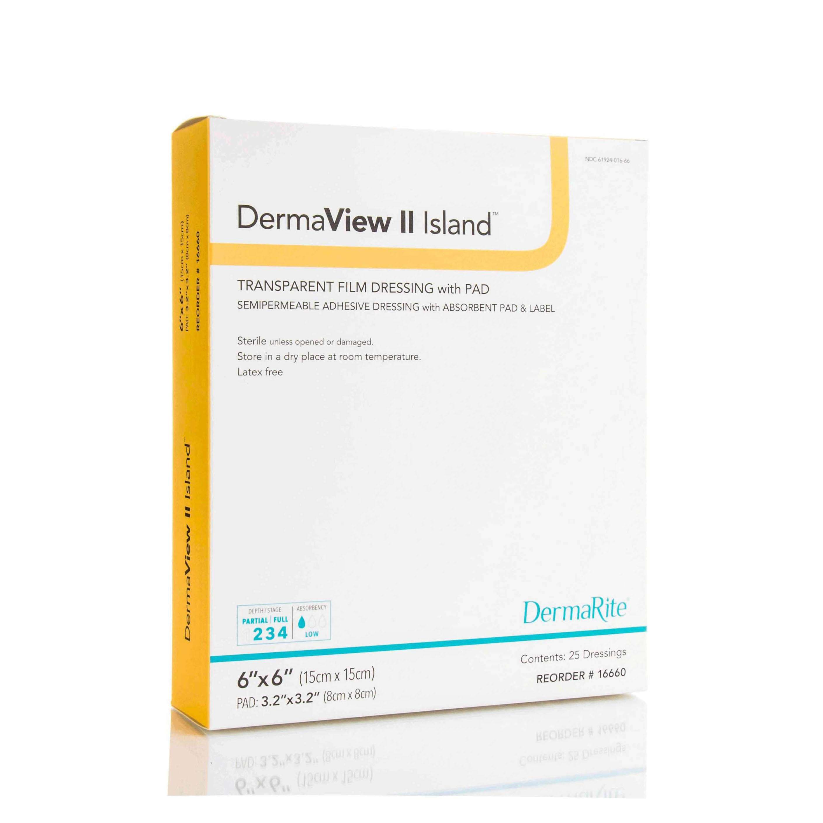 DermaView II Island Transparent Film Wound Dressing, 2 x 2.75 Inch - Box of 50