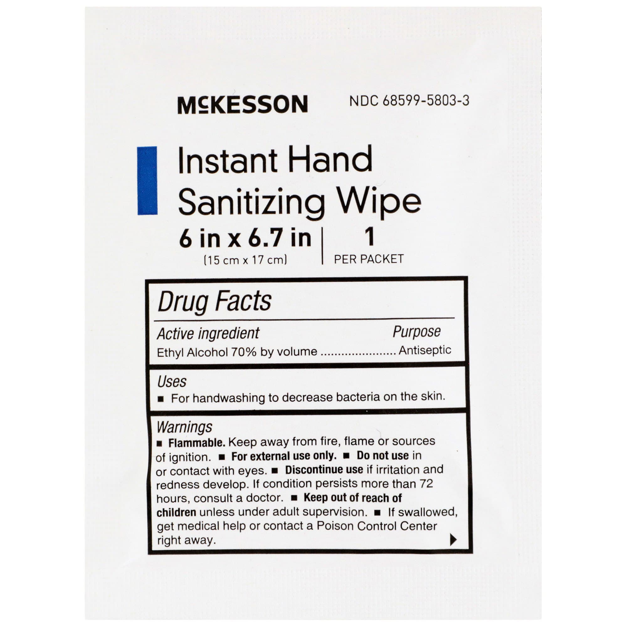 McKesson Instant Hand Sanitizing Wipes, Individual Packet - Each - Image 1