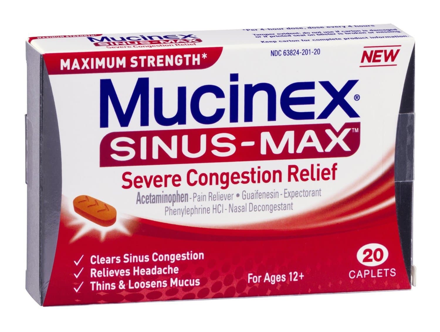 Mucinex Sinus-Max Severe Congestion Relief Caplet, 5 mg Strength - Carton of 20