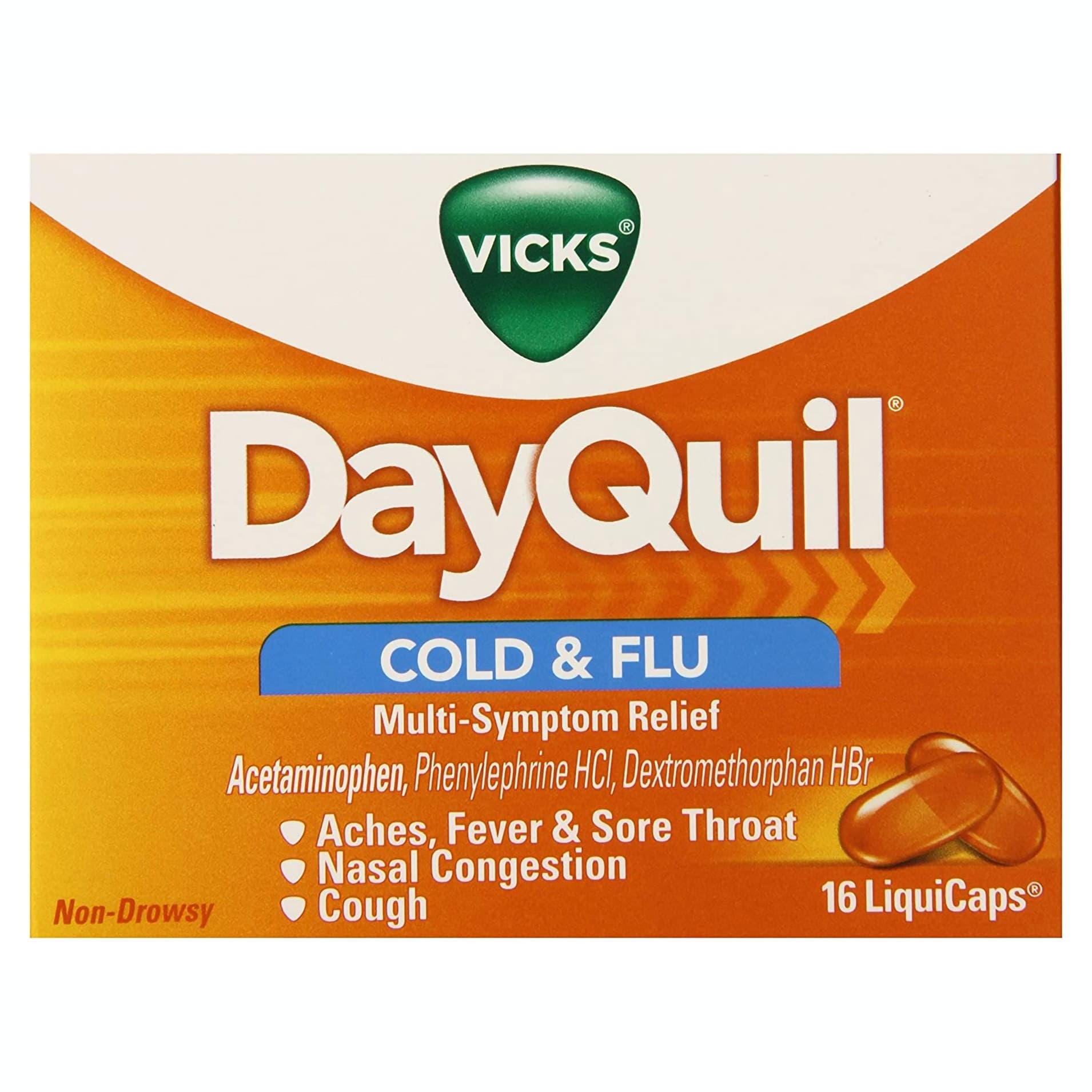 Vicks DayQuil Cold and Flu Multi-Symptom Relief, 325 mg - Box of 16 - Image 1