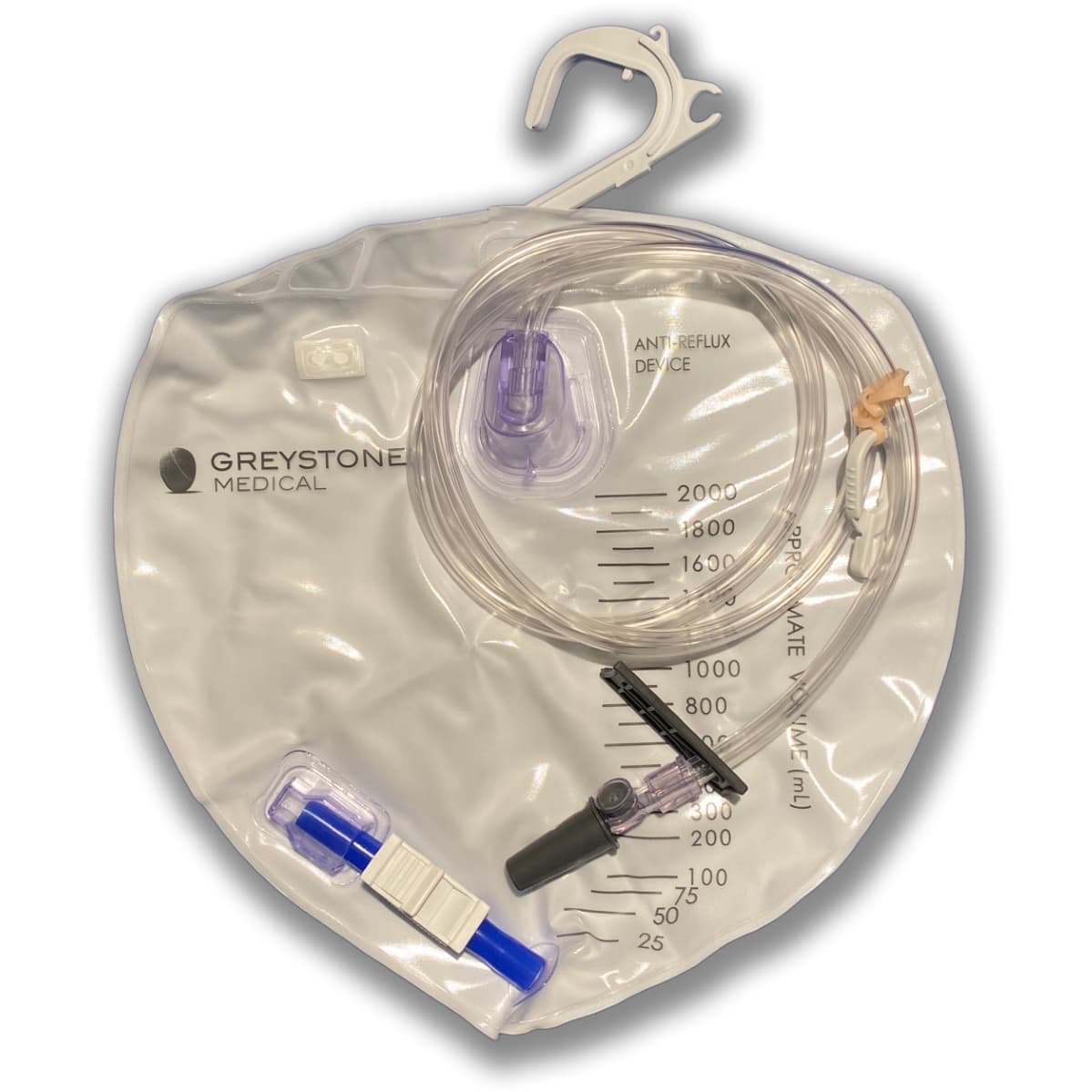 Greystone Urinary Drainage Bag with Integrated Anti-Reflux Device, 2000mL - Each - Image 1