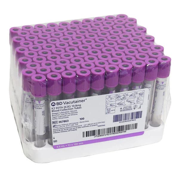 BD Vacutainer K2 EDTA Blood Collection Tube, Lavender, 6 mL - Case of 1000 - Image 1