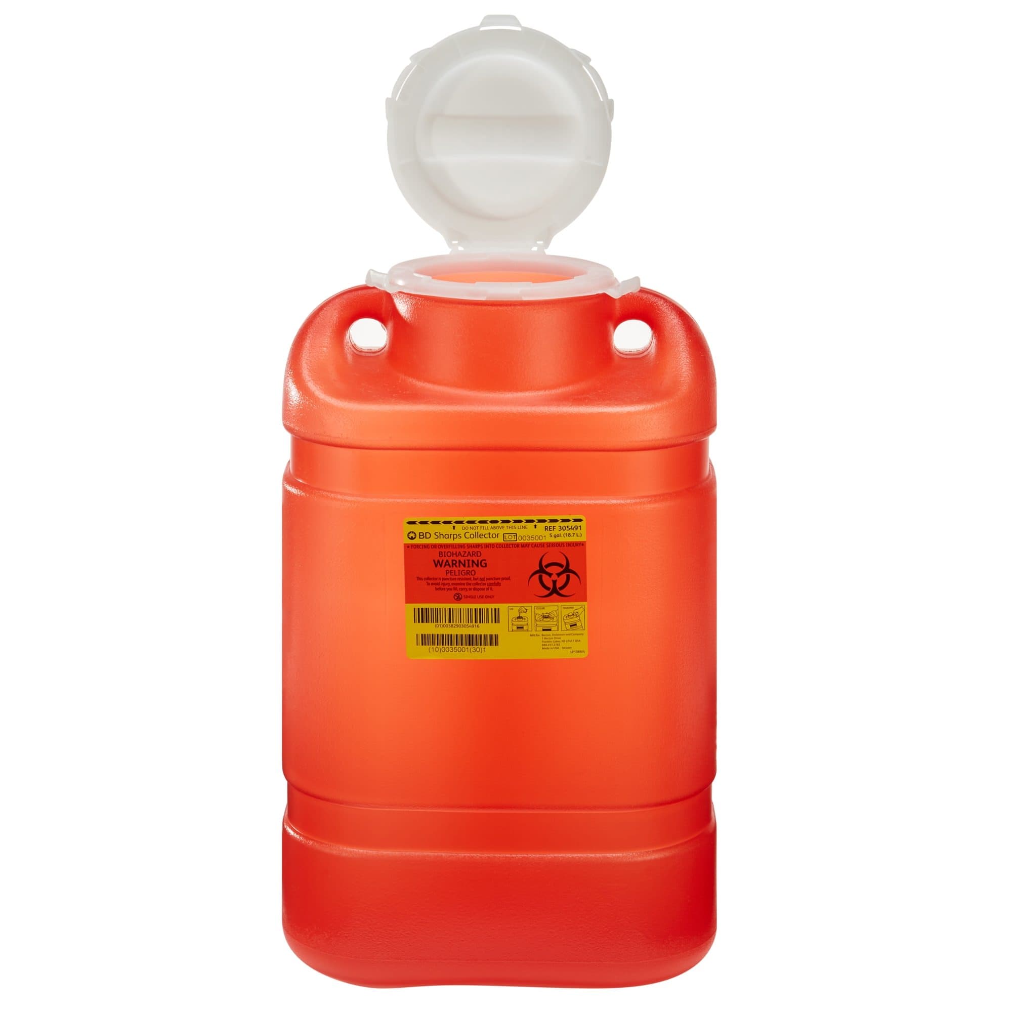 BD Multi-Use One-Piece Sharps Collector, Open Top, 5 Gallon, X-Large - Case of 8 - Image 1