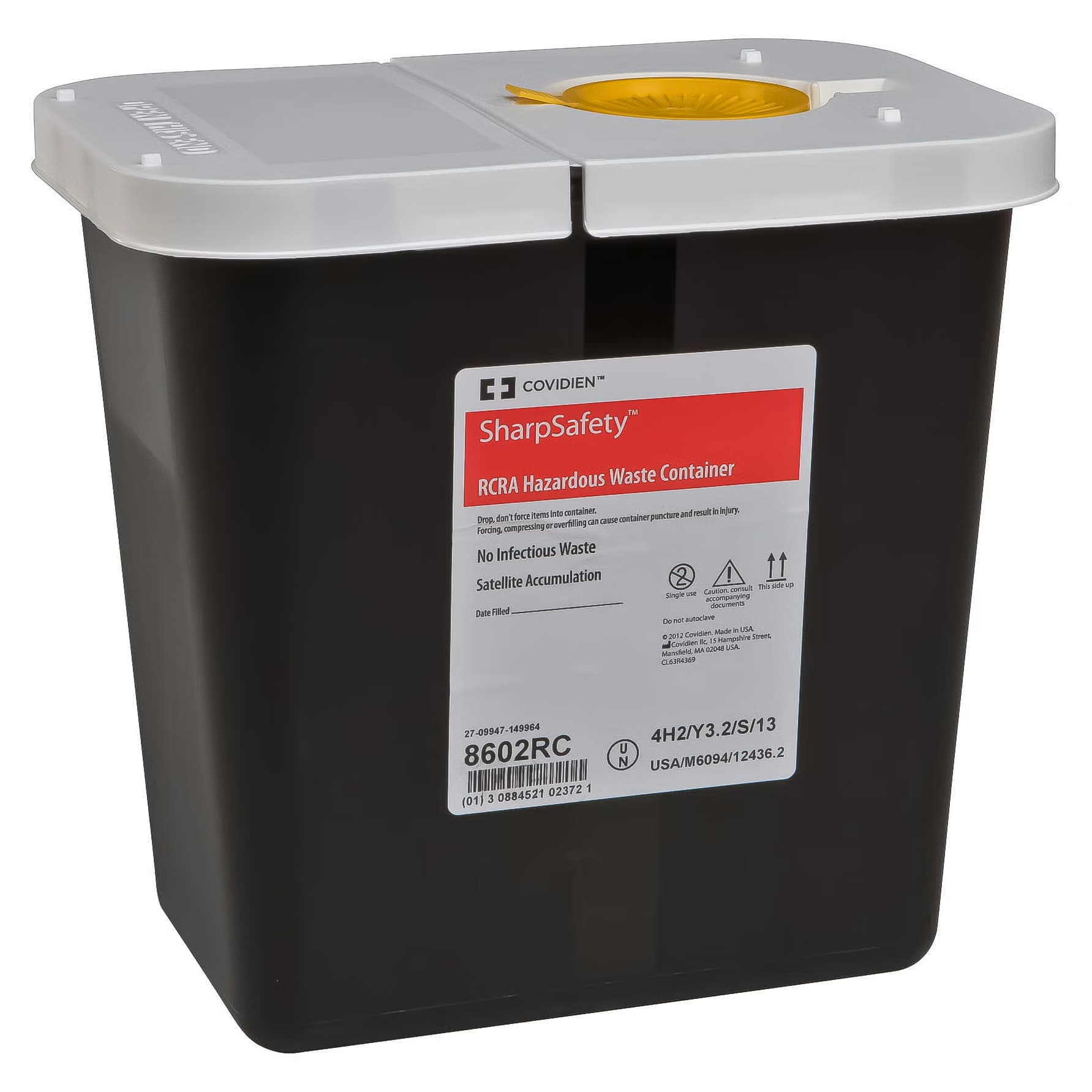 SharpSafety RCRA Waste Container with Gasketed Hinged Lid, 10H x 7.25D x 10.5"W - Case of 20 - Image 1