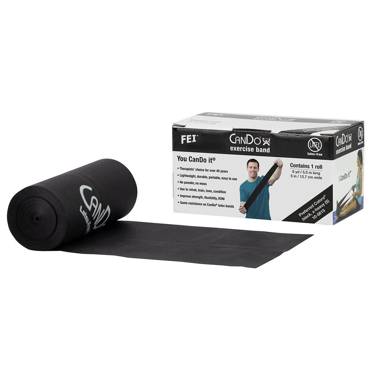 CanDo Latex Free Exercise Band, 6 yard Roll, Black, Extra-heavy - Image 1