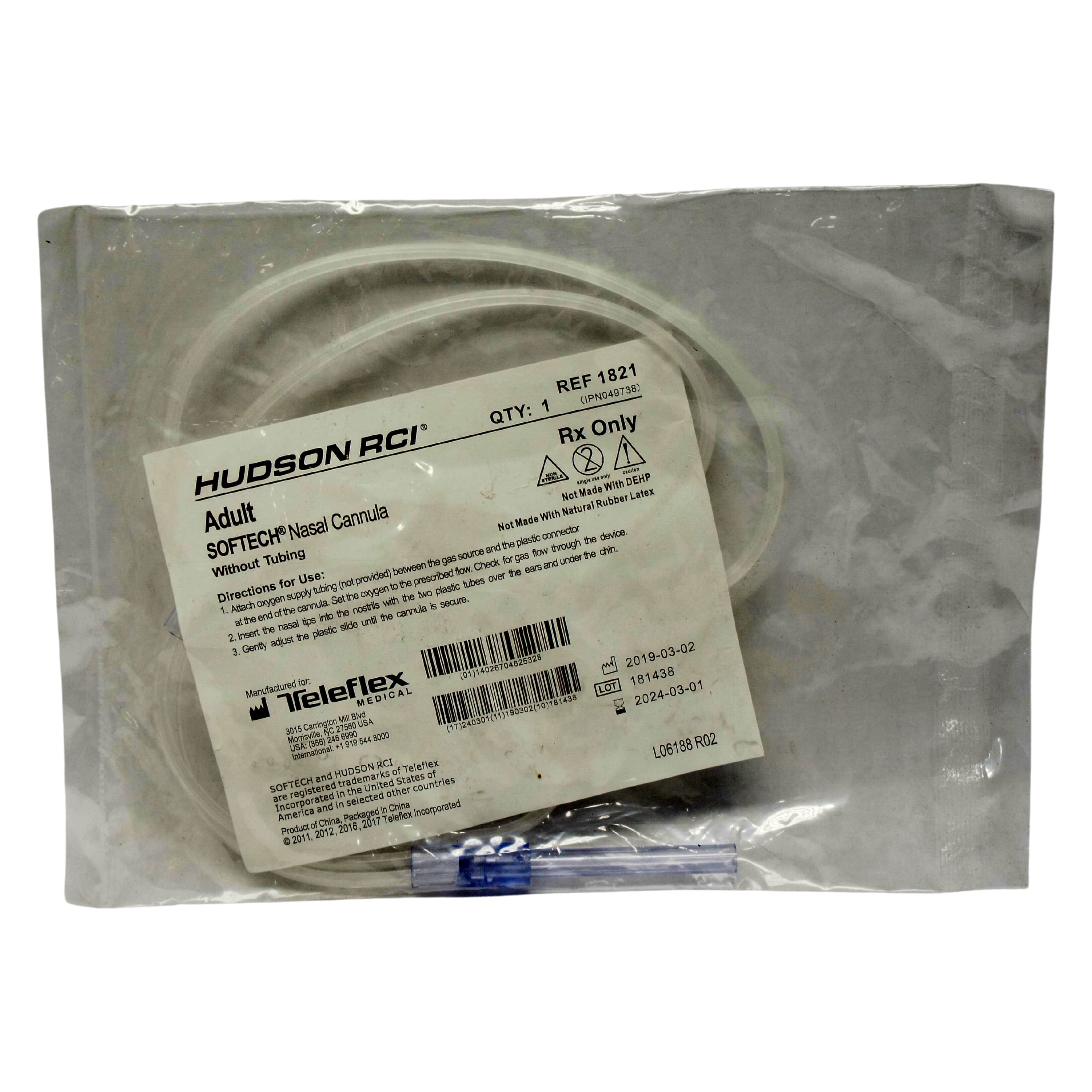 Hudson RCI Softech Adult Nasal Cannula without Tubing or Connector - Each - Image 1