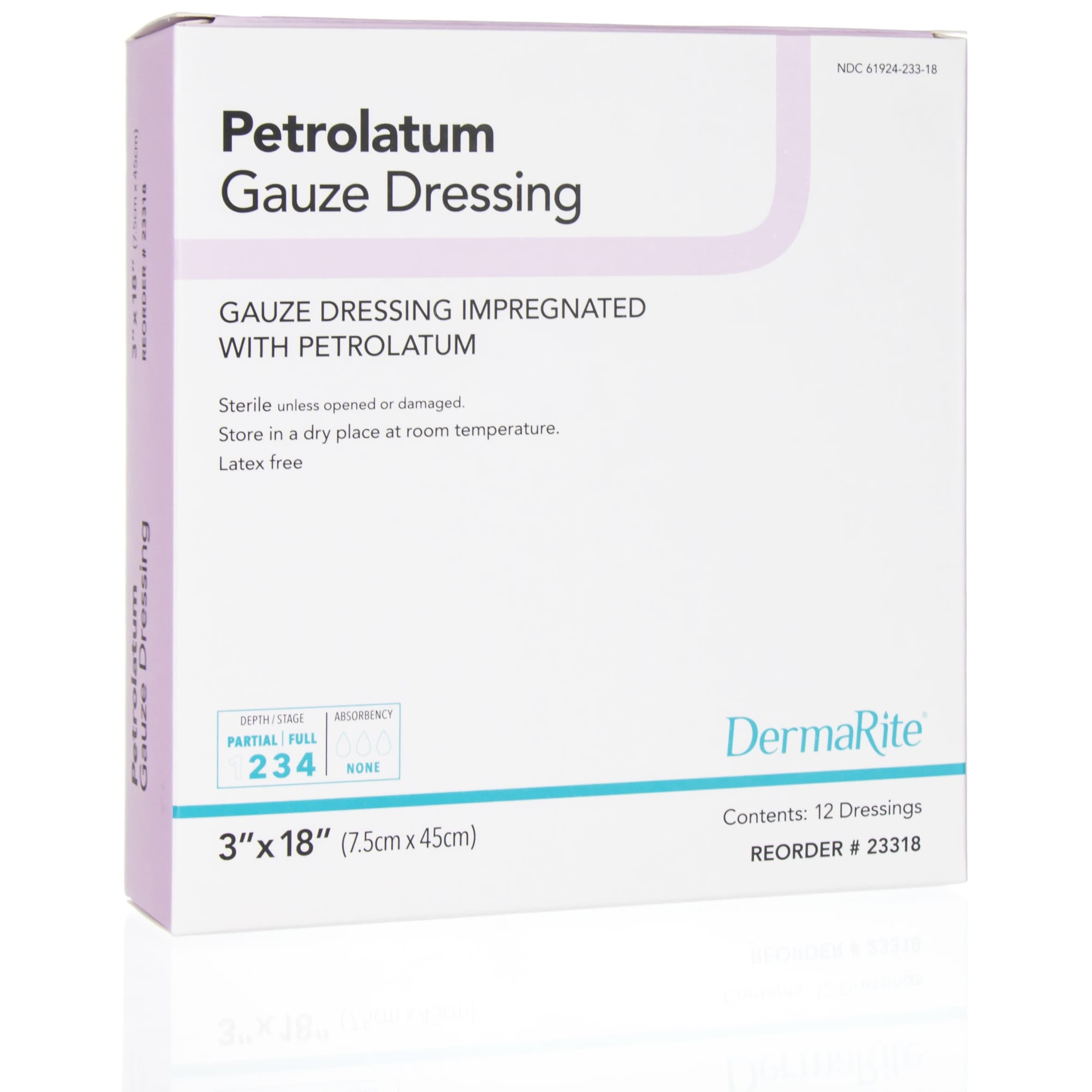 DermaRite Petrolatum Gauze Dressing, 3 x 18 Inch - Box of 12 - Image 1