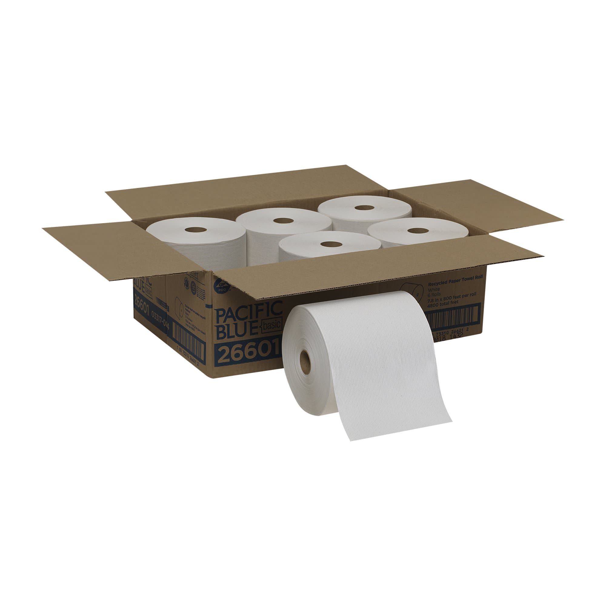 Pacific Blue Basic Paper Towel 1-Ply Continuous Sheet, White, 7-7/8 Inch x 800 Foot - Case of 6 - Image 1