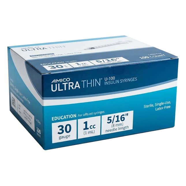 AIMSCO Ultra-Thin Standard U-100 Insulin Syringe with Needle