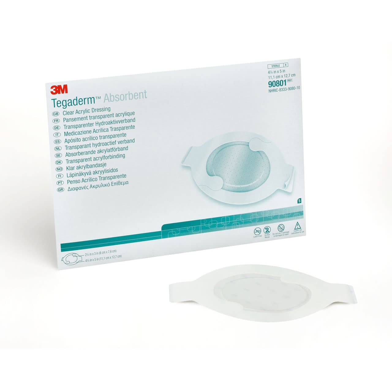 3M Tegaderm Clear Absorbent Acrylic Dressing Medium, 4-3/8 x 5 Inch, Oval - Each - Image 1