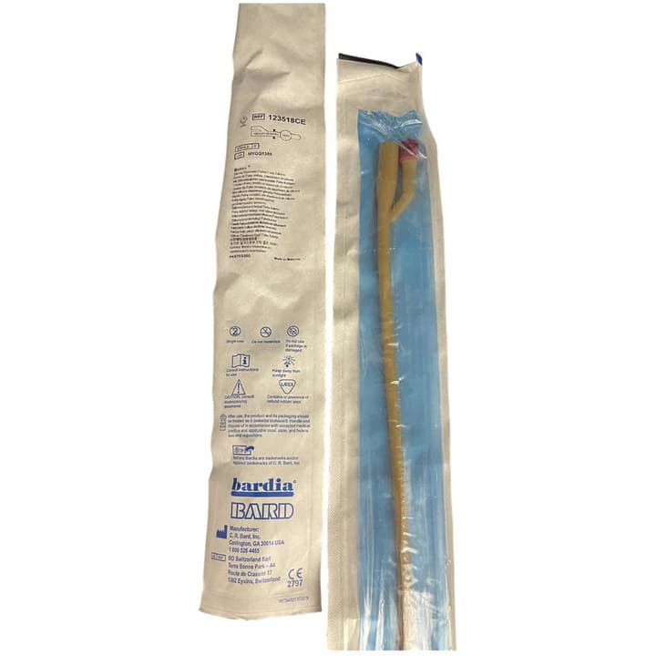 Bardia 2-Way Silicone Coated Foley Catheter with 5cc Balloon, Latex, 18F - Each - Image 1