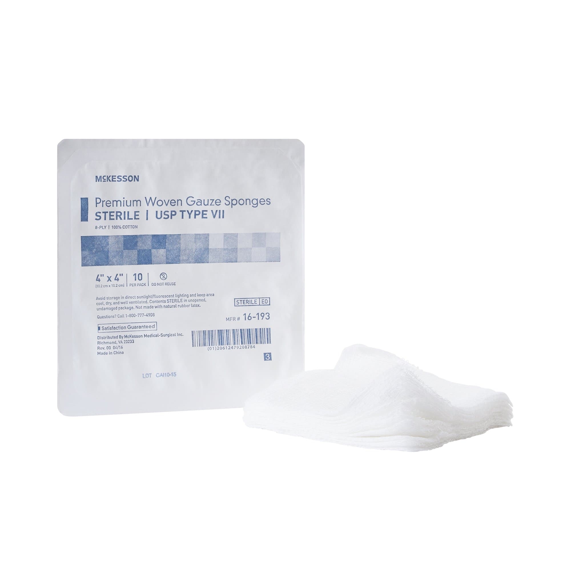 McKesson USP Type VII Gauze Sponge White Square Sterile - Image 1