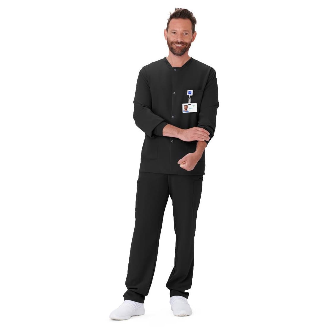 West End AVE Unisex 3 Pocket Scrub Jacket, Cuffed, Black, 3XSmall - Each - Image 1