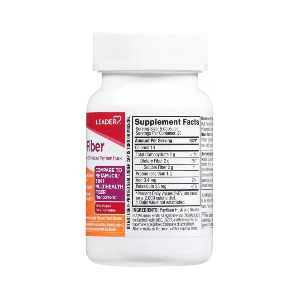 Leader Daily Fiber Dietary Supplement Capsules - Bottle of 100 - Image 2