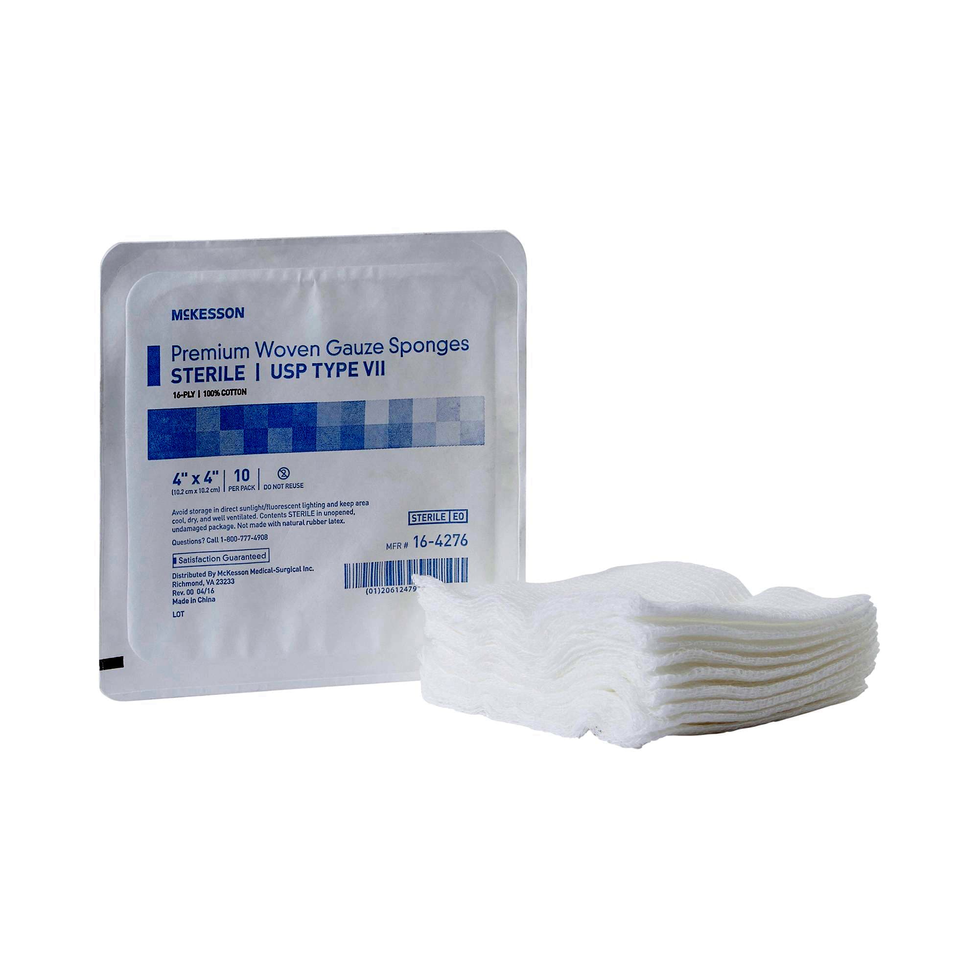 McKesson USP Type VII Gauze Sponge White, 16-Ply, Square Sterile, 4 x 4 Inch - Case of 720 - Image 1