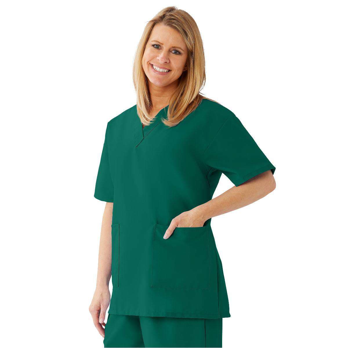 Medline Angelstat Women's V-neck Tunic Scrub Tops, Hunter Green, 3XLarge - Image 1
