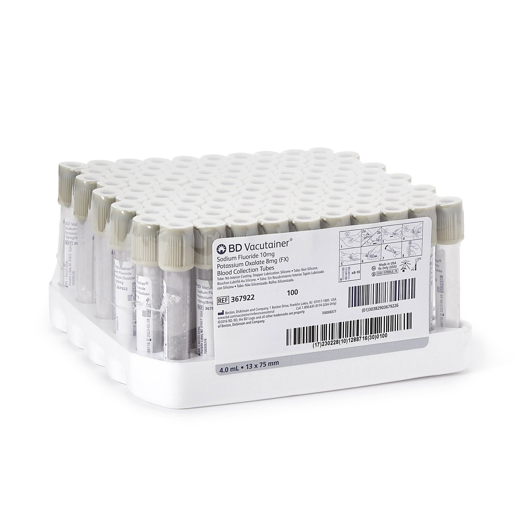 BD Vacutainer Sodium Fluoride and Potassium Oxalate Blood Collection Tubes, 4 mL - Case of 1000 - Image 1
