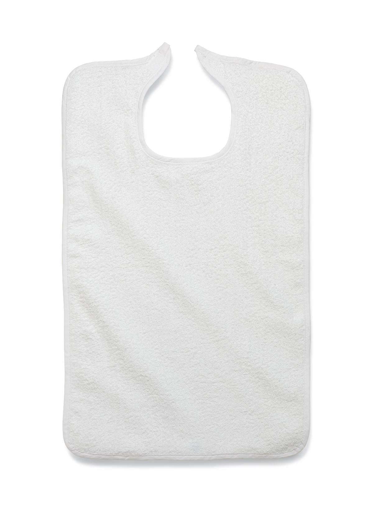 Medline Terry Bib with Hook and Loop Strap, Adult, 10 oz., 18" x 30", White - 1 Dozen - Image 1