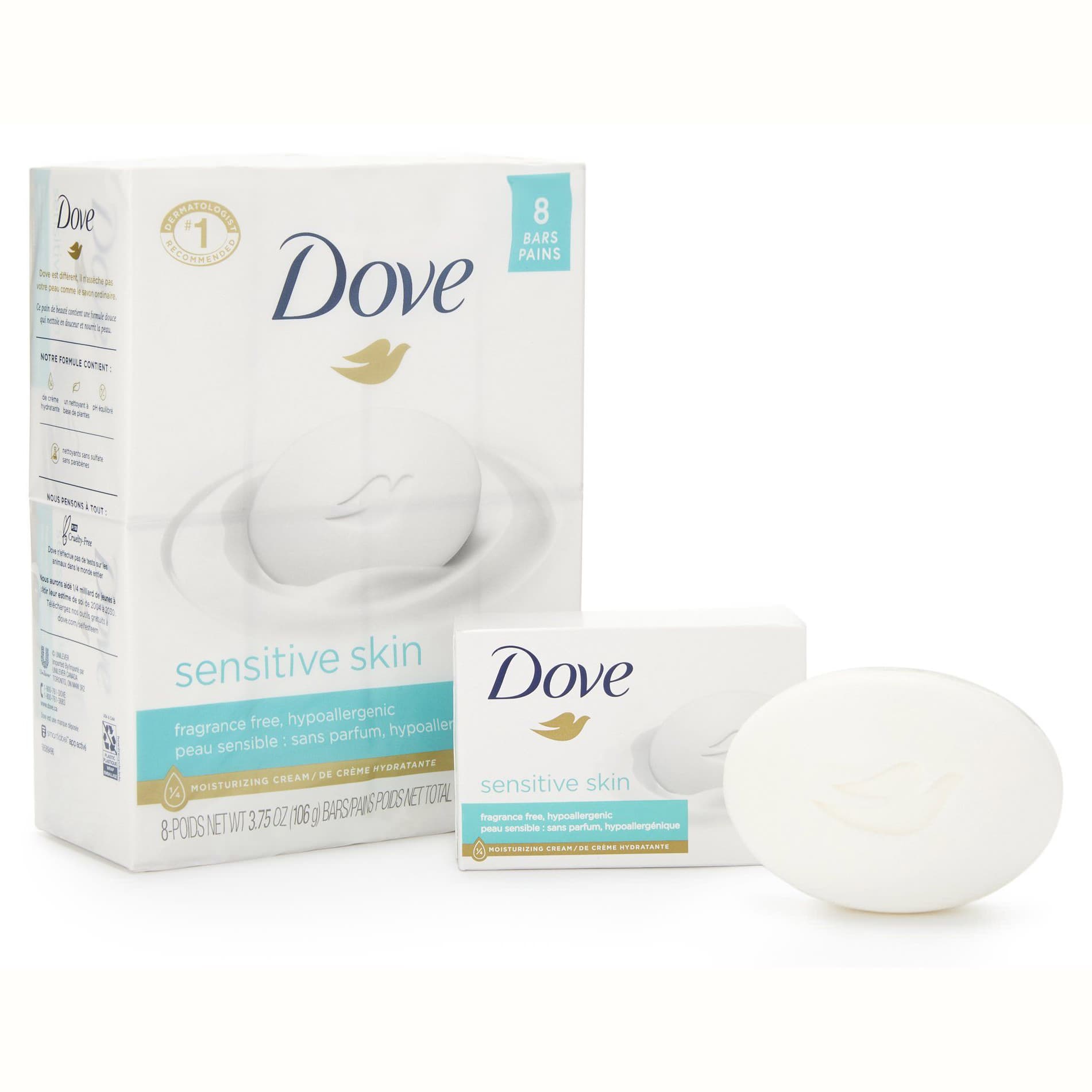 Dove Sensitive Skin Soap, White - Each - Image 1
