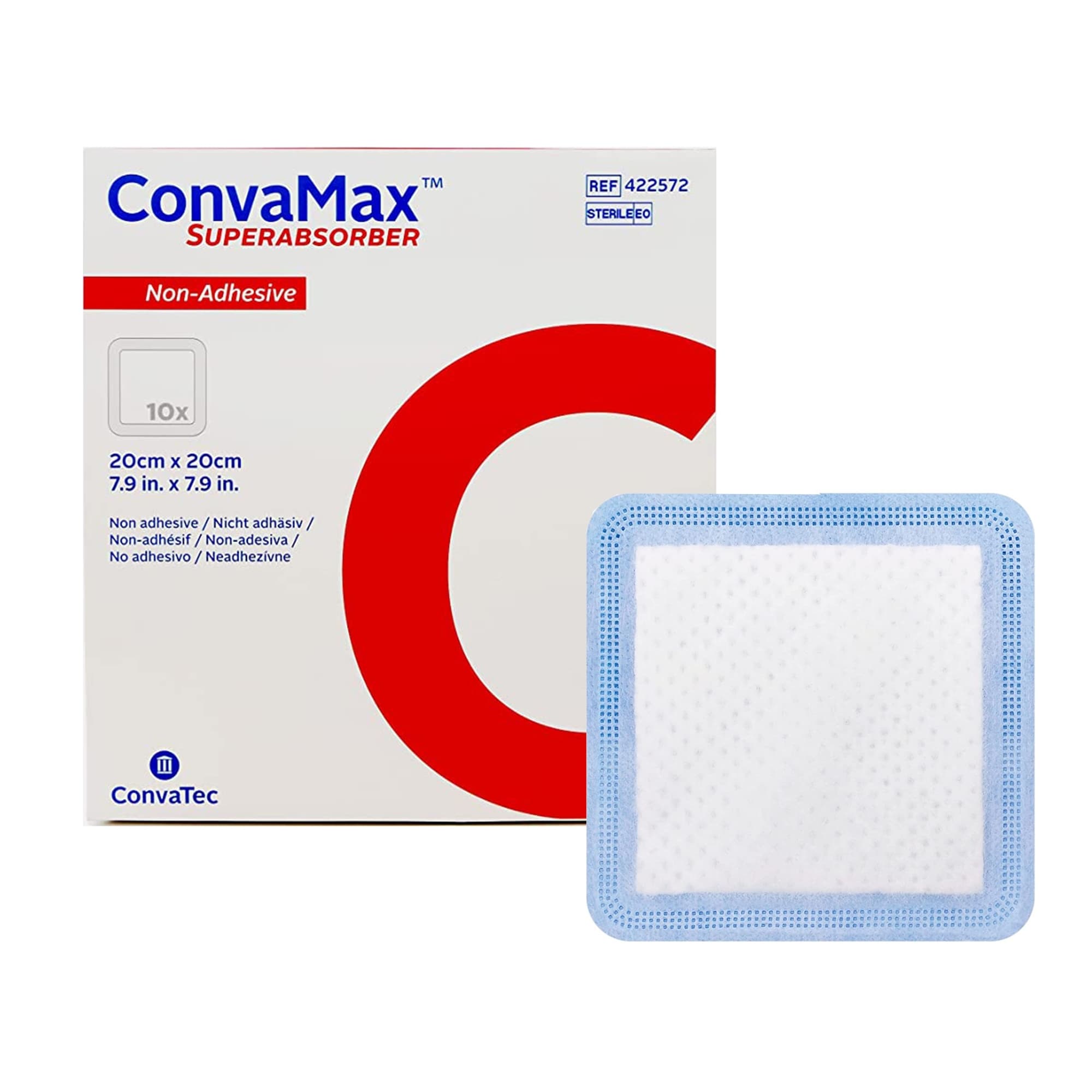 ConvaTec ConvaMax Superabsorber Non-Adhesive Wound Dressing, 8 x 8 Inch - Box of 10 - Image 1