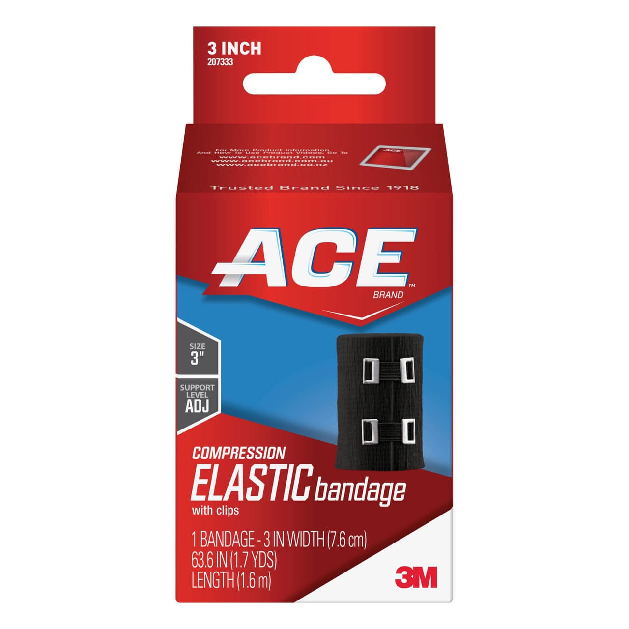 3M Ace Elastic Bandage with Metal Clips, Black