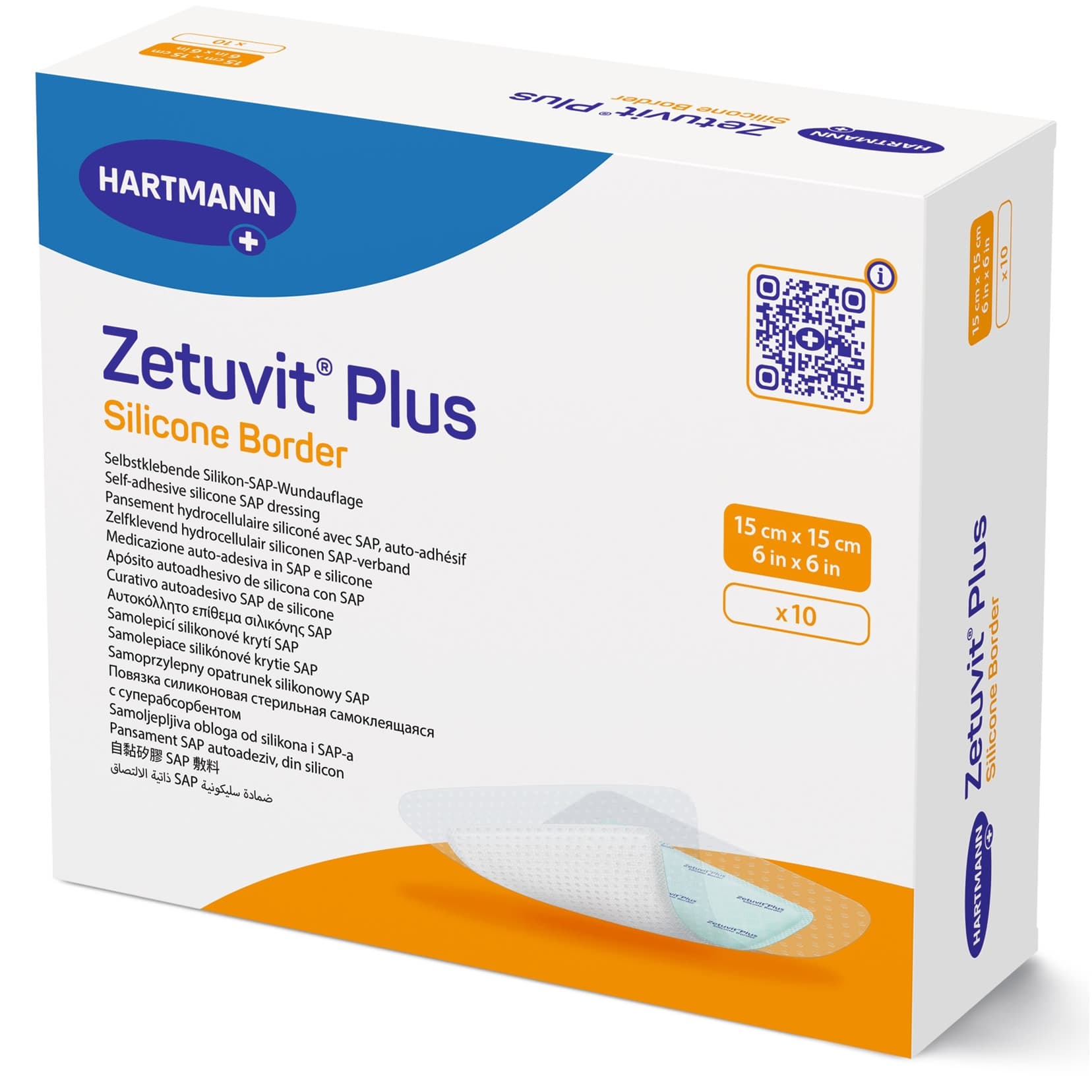 Zetuvit Plus Silicone Border Super Absorbent Dressing, 6 x 6 Inch - Box of 10 - Image 1