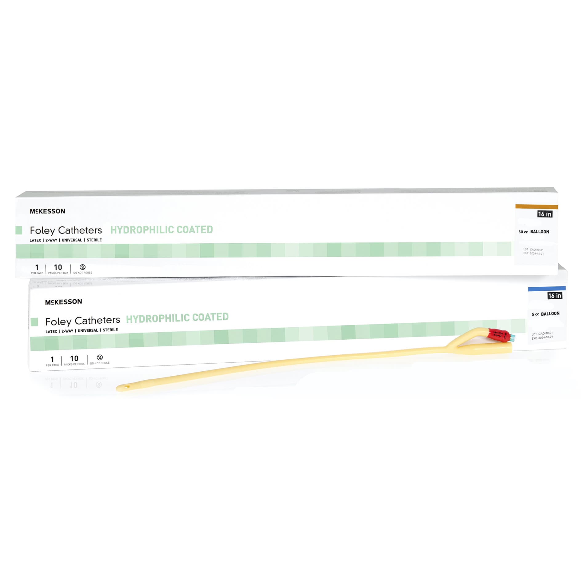 McKesson Foley Catheter Sterile 2-Way, Latex White, 12 Fr, Coude Tip - Box of 10 - Image 1