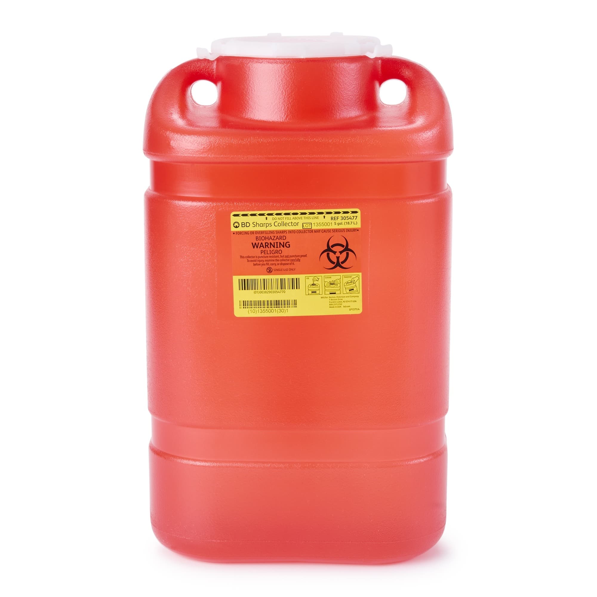 BD Multi-Use One-Piece Sharps Collector, Large Funnel, 5 Gallon, X-Large - Case of 8 - Image 1