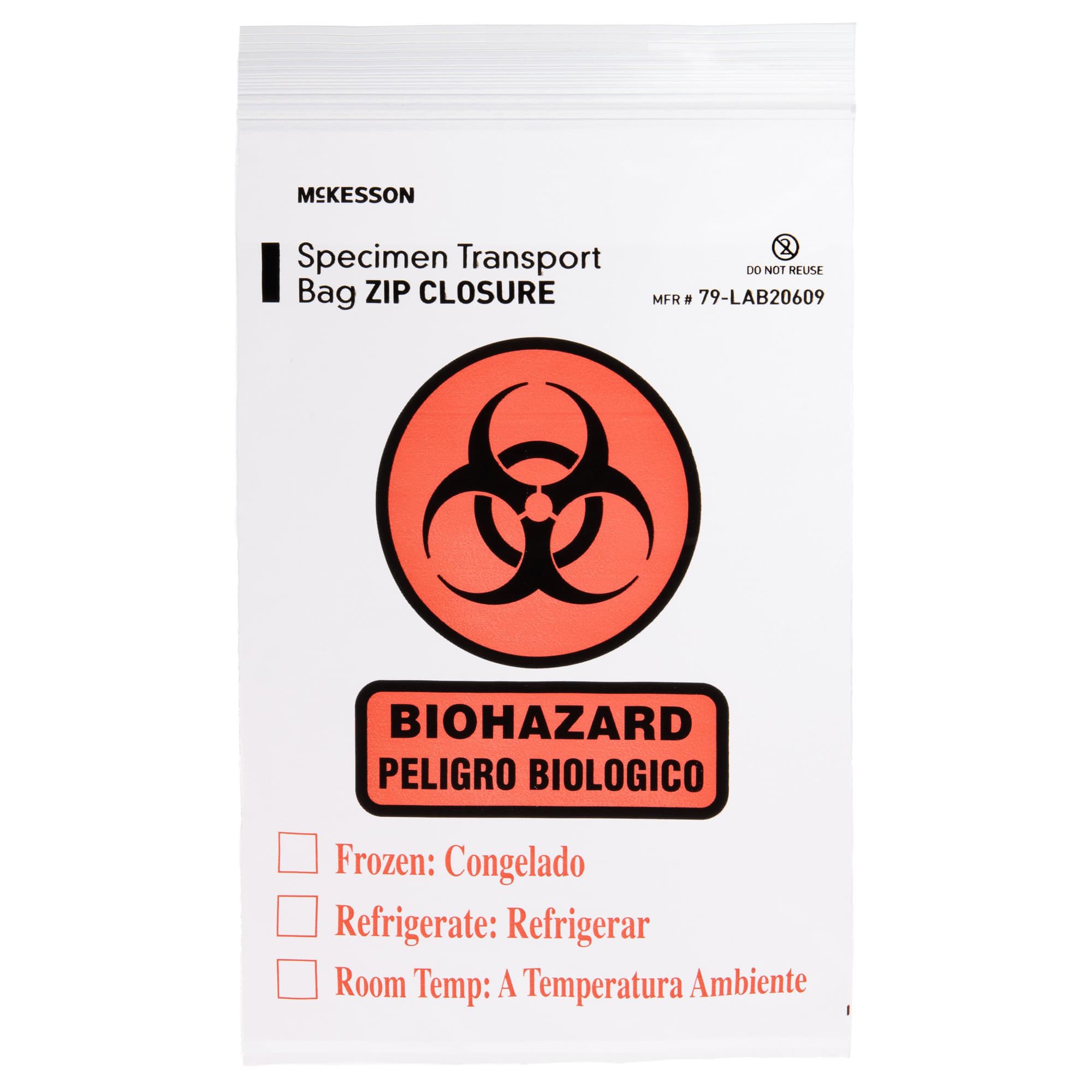 McKesson Plain Specimen Transport Bag with Document Pouch, Zip Closure, 6 x 9" - Package of 100 - Image 1
