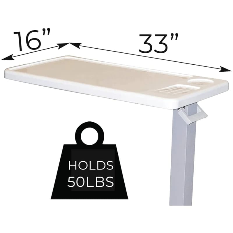 Carex Overbed Table with Adjustment Handle, White-Gray - Image 2