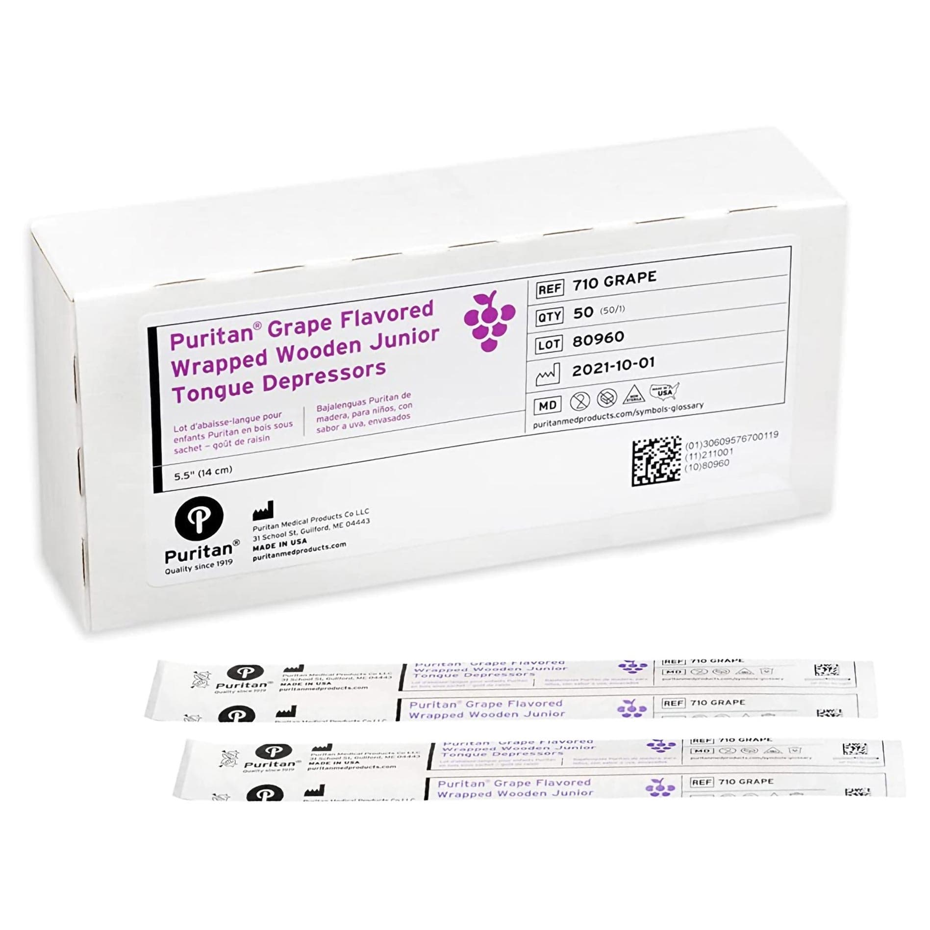 Puritan Grape Flavored Junior Tongue Depressors, 5-1/2" L - Case of 1000 - Image 1