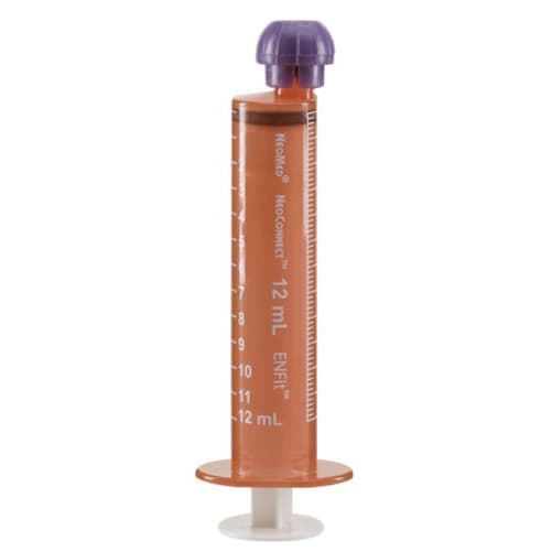 Neomed Enteral Oral Pharmacy Syringe with ENFit Connector, Amber, 12mL - Case of 500 - Image 1