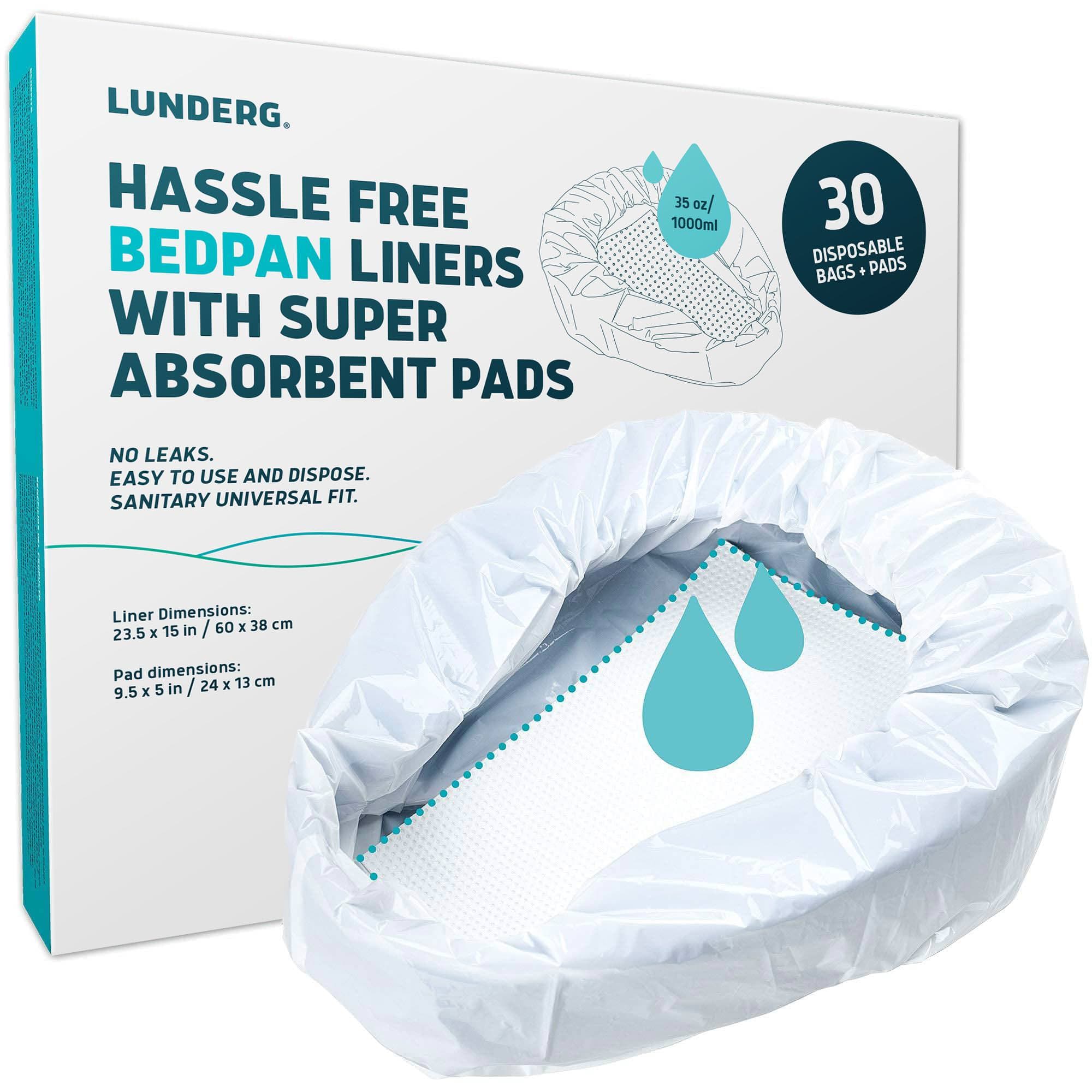 Lunderg Bedpan Liners with Super Absorbent Pads, 30/Pack, Unscented - Image 1