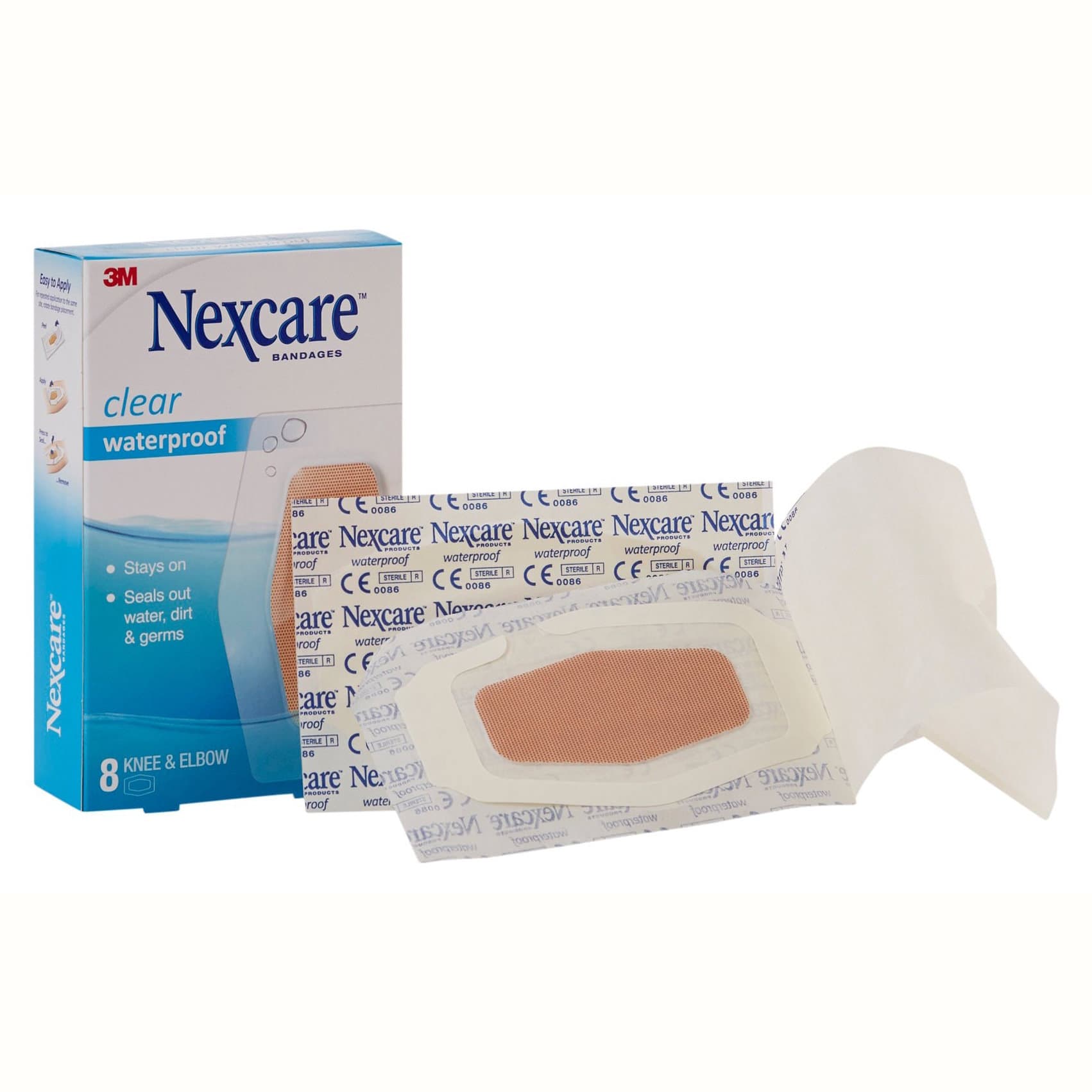 3M Nexcare Waterproof Bandage Knee and Elbow, 2.375" x 2.5" - Box of 8 - Image 1