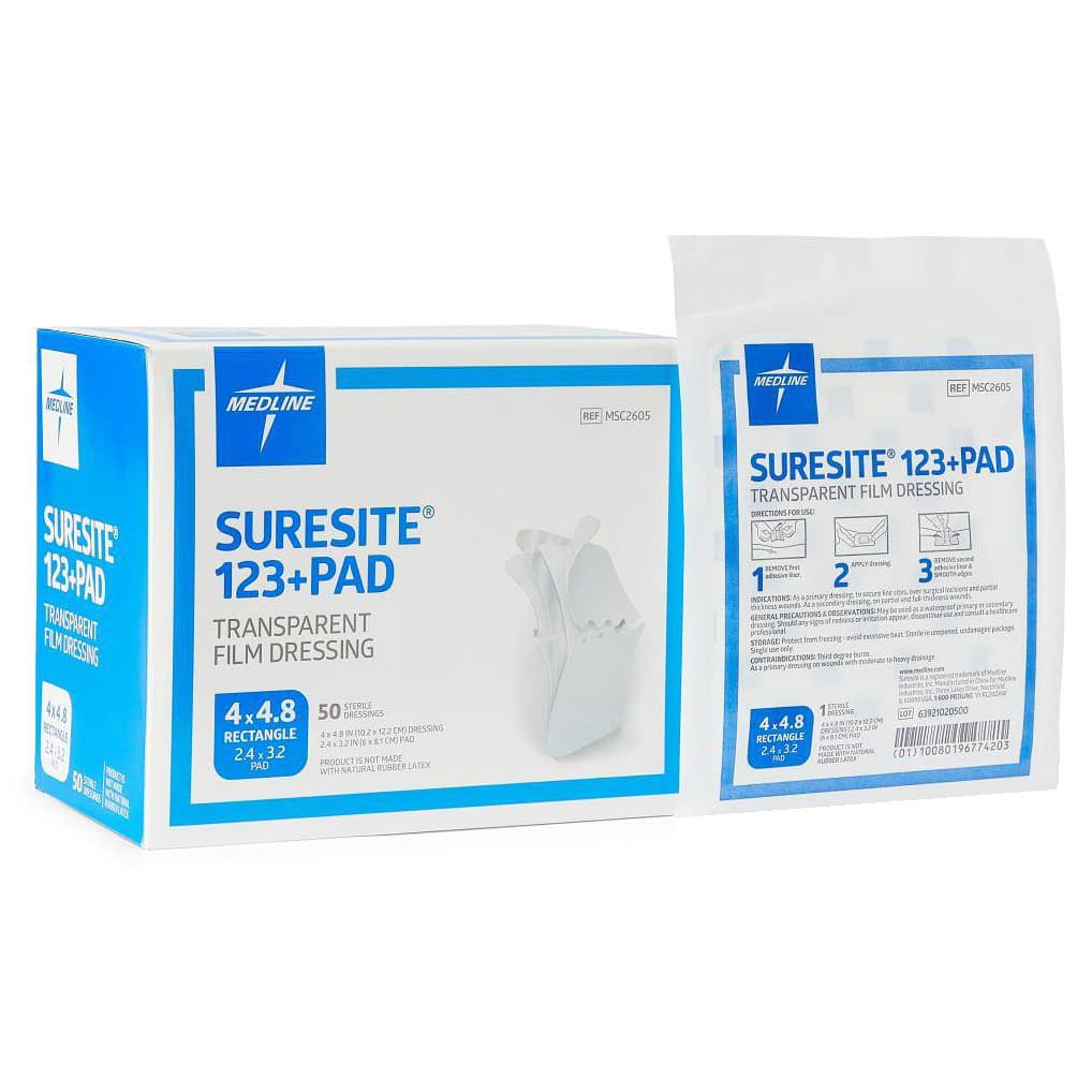 Suresite 123+ Pad Transparent Film Dressing, 4 x 4.8 Inch - Case of 200 - Image 1