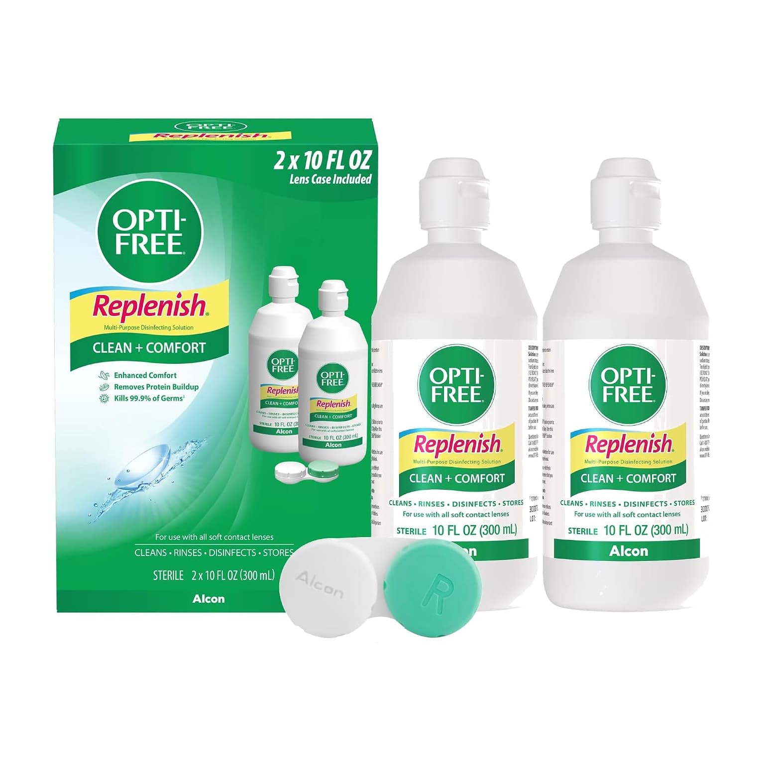 Alcon Opti-Free Replenish Contact Lens Solution, 10 oz - Package of 2