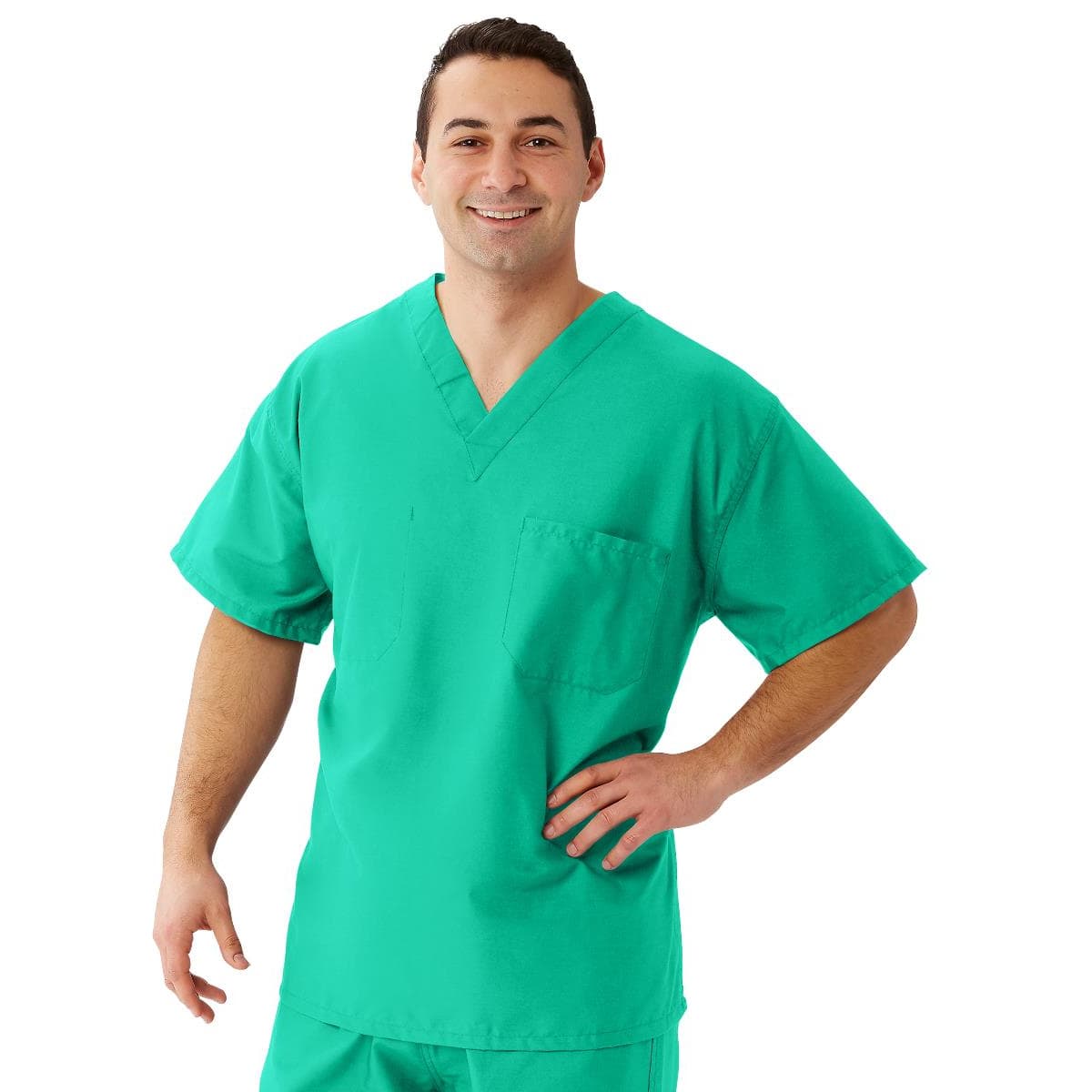 Medline Works Unisex Reversible 1-Pocket Scrub Tops with Angelica Color Coding, Jade Green, Extra Small