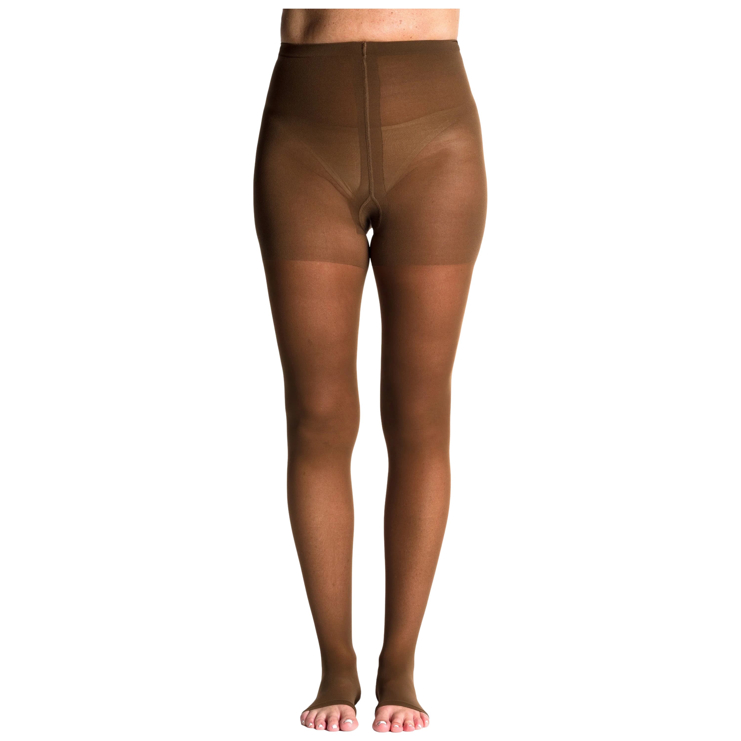 Sigvaris Women's Style Sheer Open Toe Compression Pantyhose, 15-20mmHg Medium-Short, Mocha - Pair - Image 1