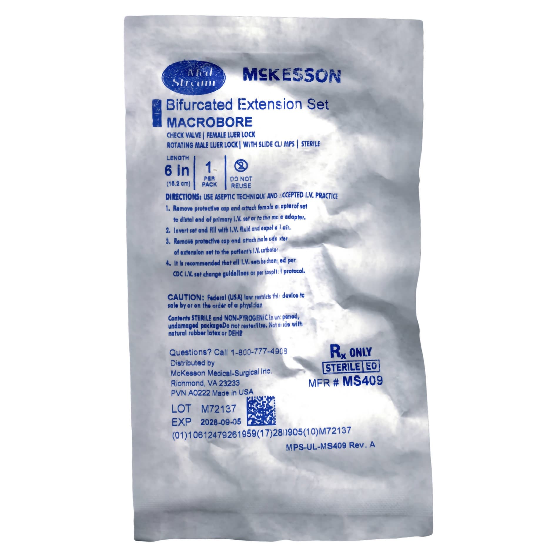 McKesson Macro Bore IV Extension Set Without Filter, 6" Tubing, Sterile - Case of 50 - Image 1