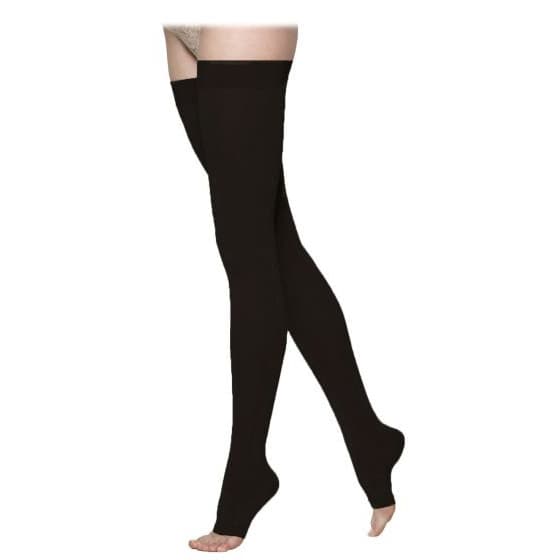 Sigvaris Dynaven Thigh High Compression Stockings 30-40 mmHg, Unisex, Open Toe, Extra Large-Long, Black - Pair - Image 1