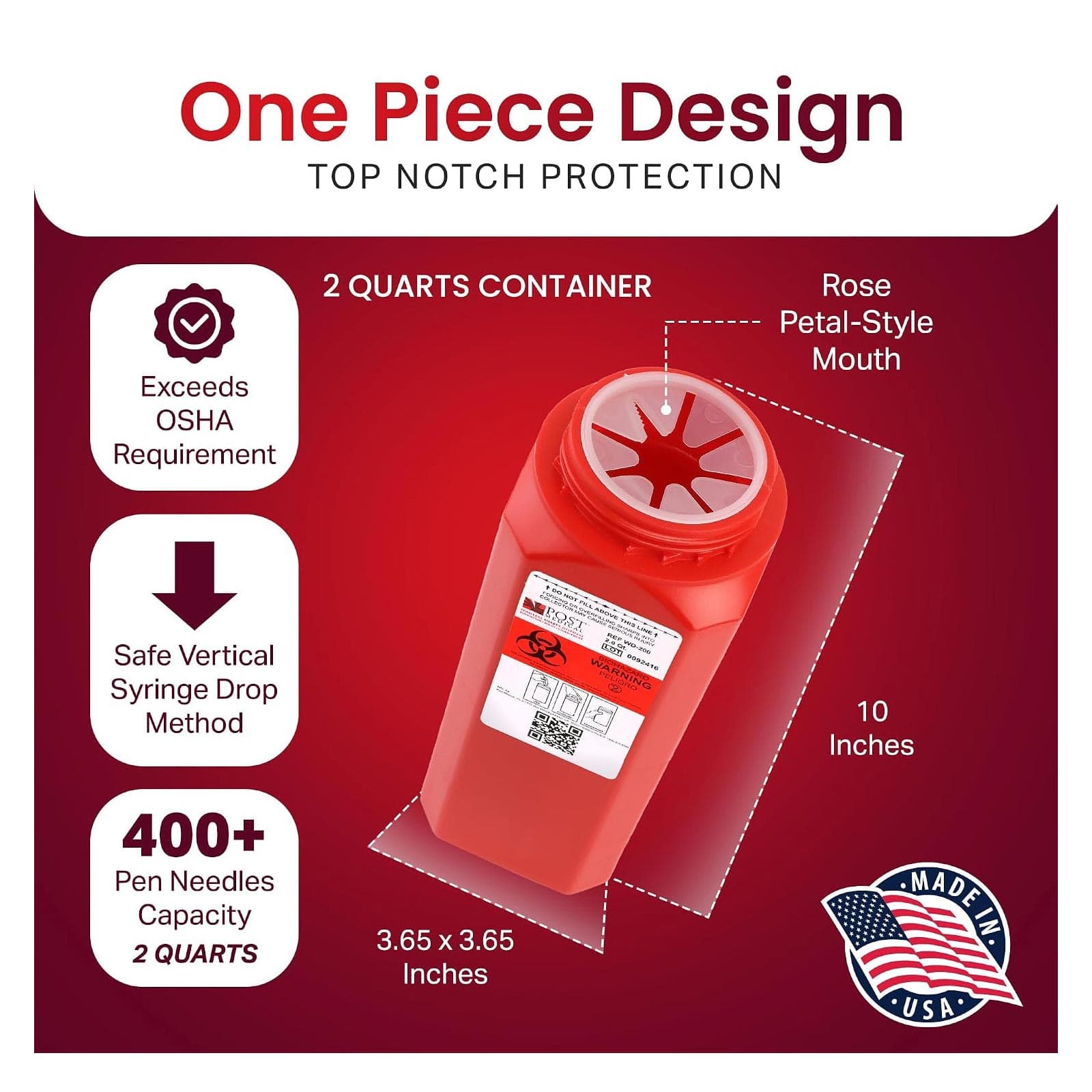 Post Medical A.N.D. Sharps Container Red Base 10 H x 3 W x 3 D Inch - Case of 12 - Image 3