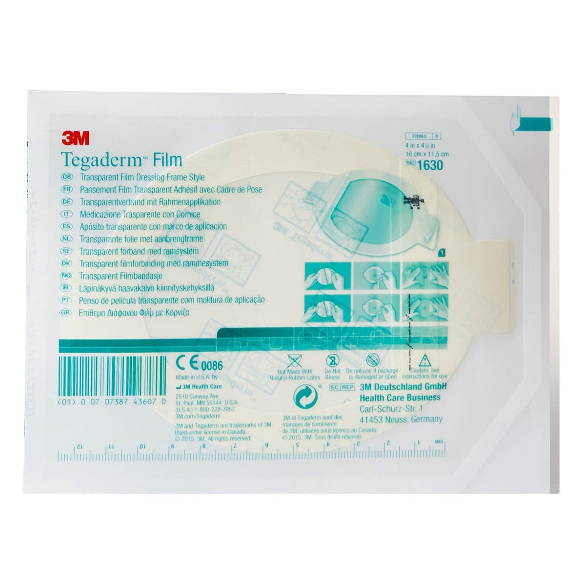 3M Tegaderm Transparent Adhesive Dressing, Frame Style, 4 x 4-1/2 Inch - Each - Image 1