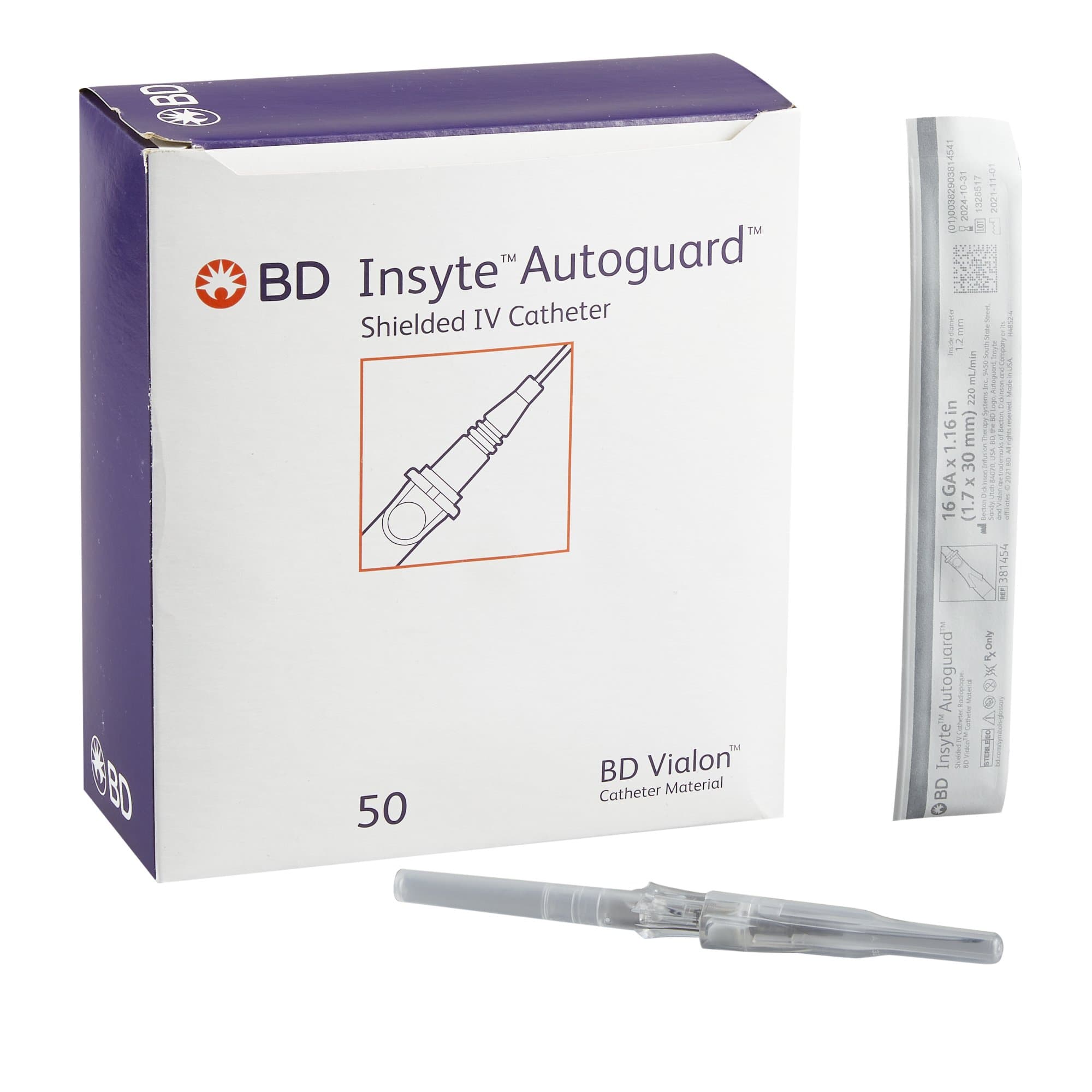 BD Insyte Autoguard Vialon Shielded Peripheral IV Catheter, 16 Gauge, 1.16 Inch - Case of 200 - Image 1
