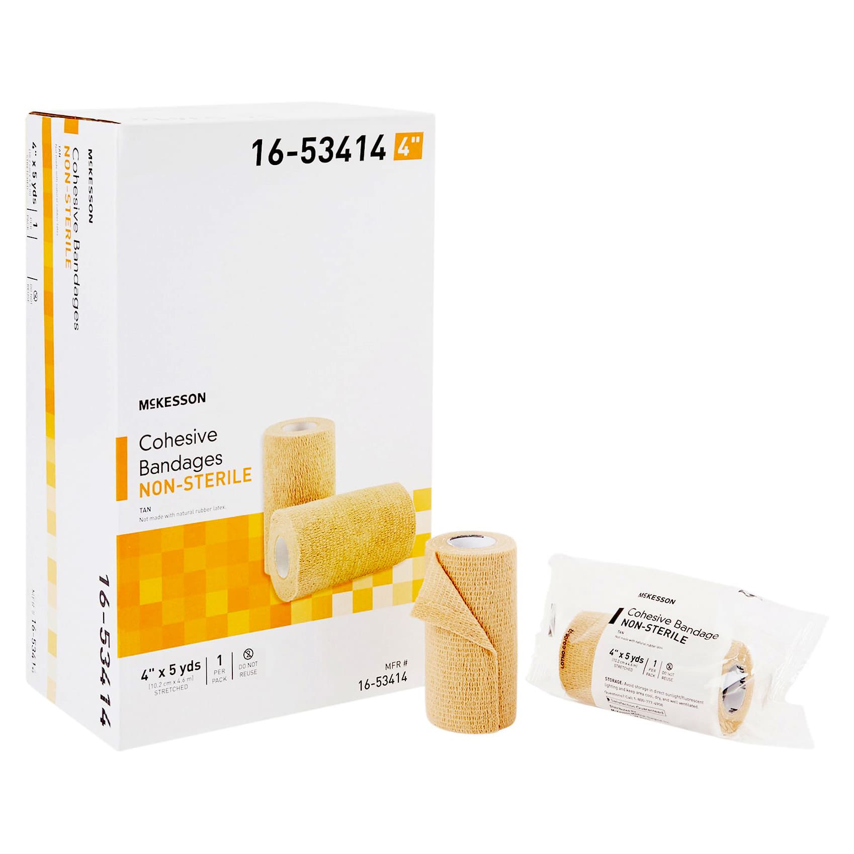 Mckesson Cohesive Bandage, 4 Inch X 5 Yard, Standard Compression, Tan - Image 1