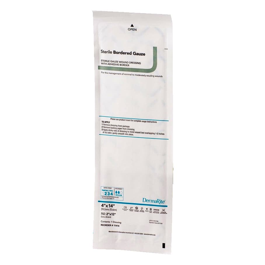 DermaRite Sterile Bordered Gauze Dressing with Adhesive Border, 4 x 14 Inch - Each - Image 1