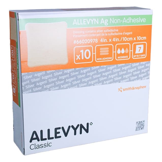 Allevyn AG Absorbent Silver Barrier Hydrocellular Dressing, 4" x 4" - Box of 10 - Image 1