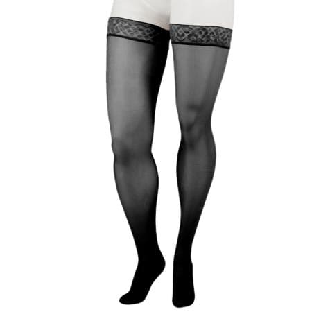 Juzo Naturally Sheer Stockings, Thigh-High, 15-20mmHg, Short, Closed Toe, Silicone, Black, Medium - Pair - Image 1