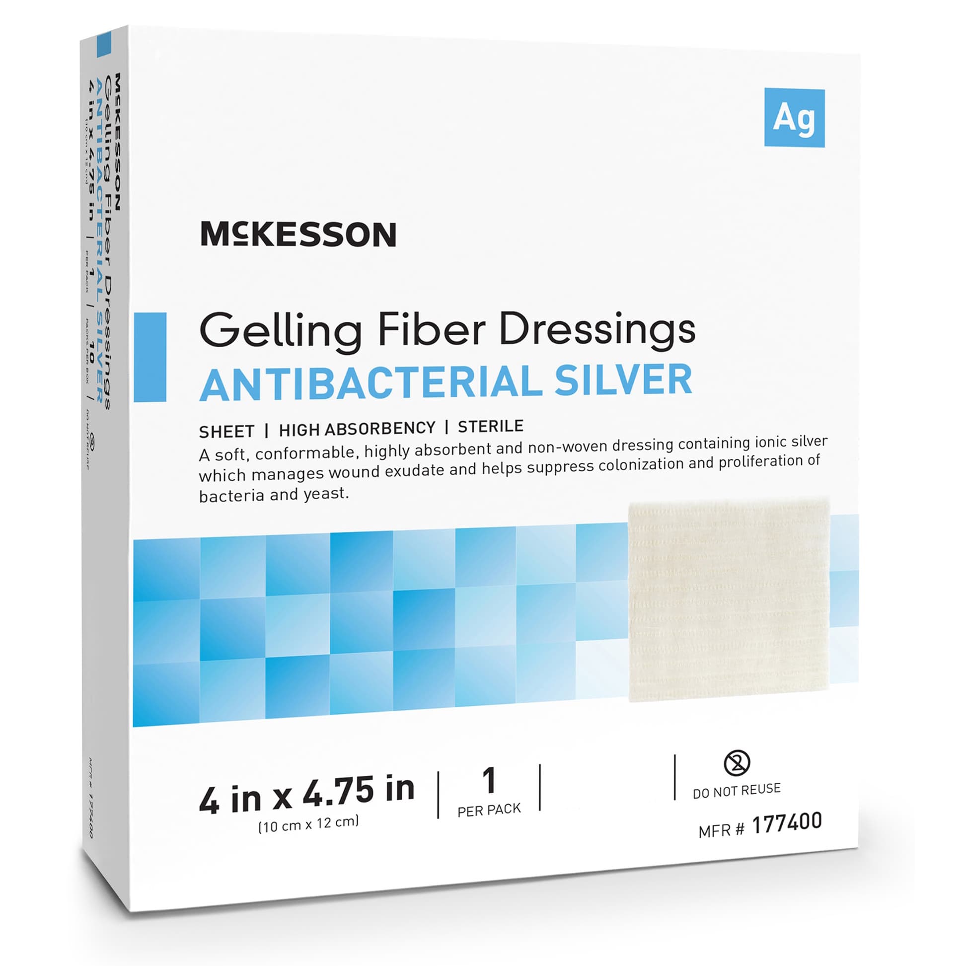 McKesson Silver Gelling Fiber Dressing White Sterile, 4 x 4-3/4 Inch, 10 Count - Each - Image 1