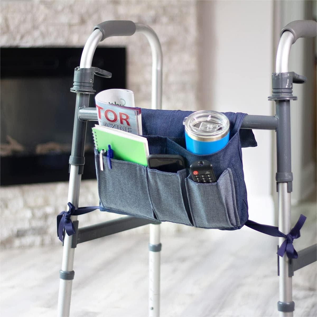 Healthsmart Universal Walker Denim Fabric Storage Pouch, 4 Pockets, 9.5" x 13" - Image 3