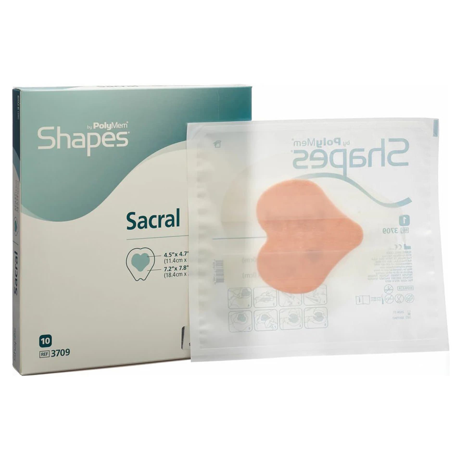 Polymem Shapes Sacral Foam Dressing, 7.2 x 7.8 Inch - Box of 10 - Image 1